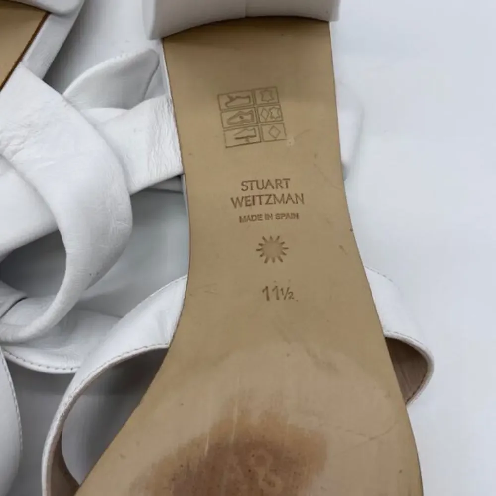 Stuart Weitzman Women's Bandeau White Bow Leather Slide Sandals Size‎ 11.5